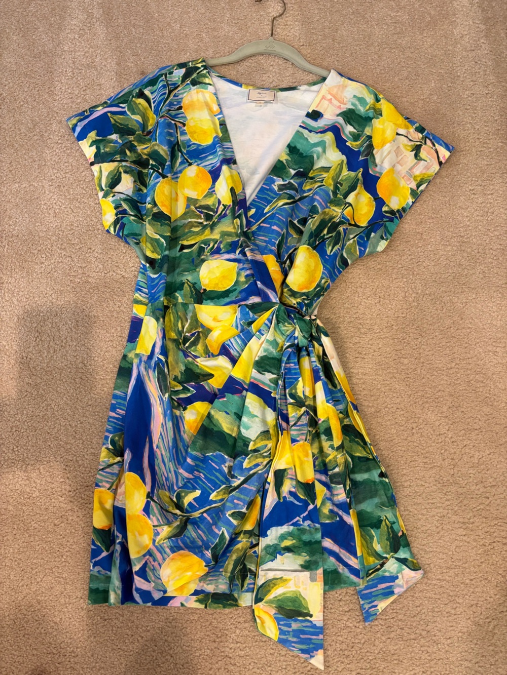 Sézane X Momoni Blue & Yellow Lemon-Print Mini Dress - Picture 3 of 6